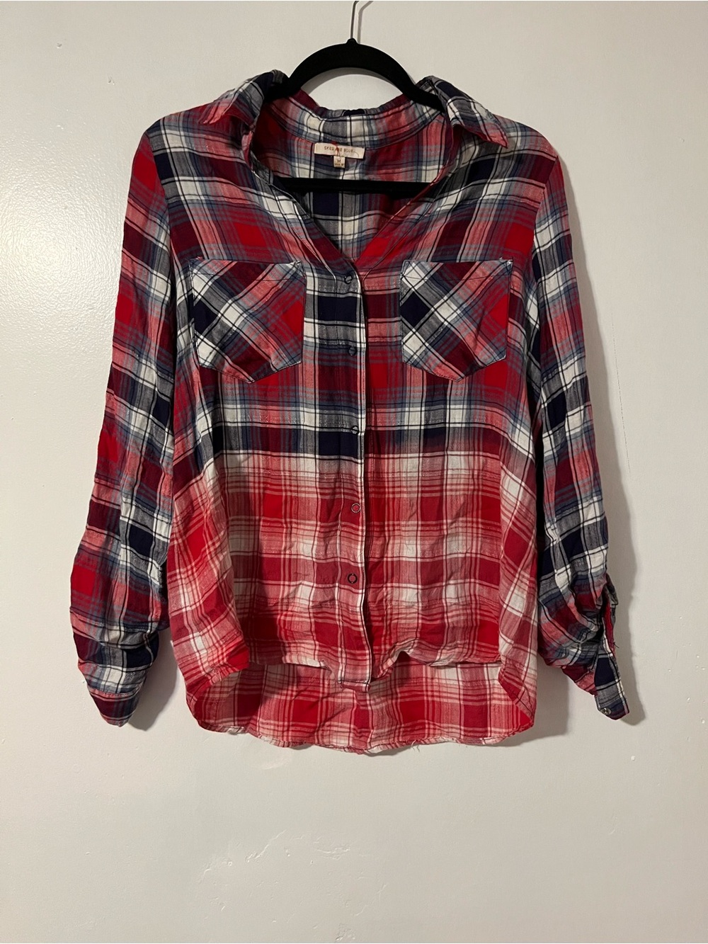 Skies Are Blue Red Navy Plaid Button-Down Shirt